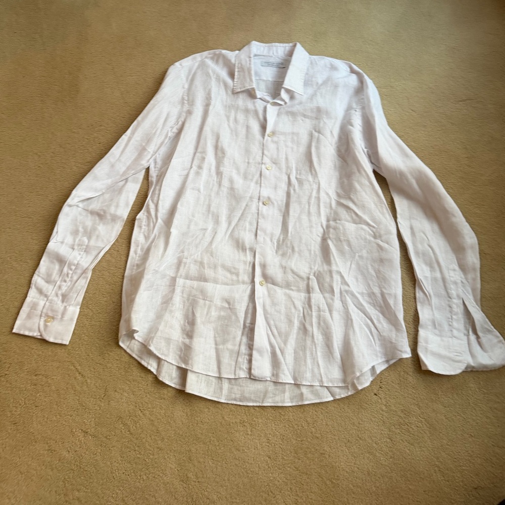 Saks Fifth Avenue White Linen Button Down Shirt